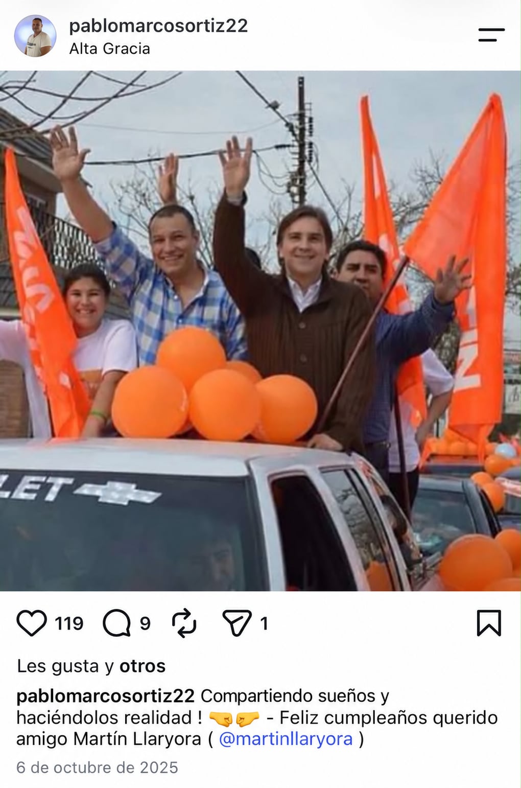 Las publicaciones de Ortiz para Llaryora.