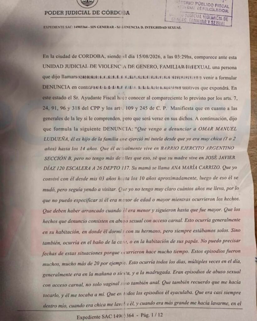 La denuncia contra el empleado legislativo. Foto: Política Córdoba Verdad.
