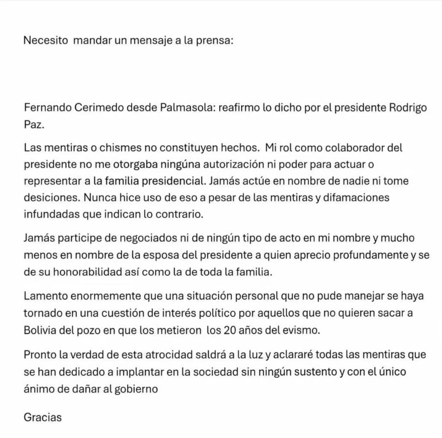 El comunicado de Cerimedo.