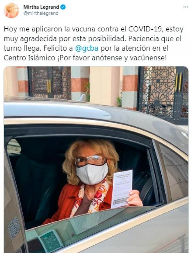 A los 94 años, Mirtha Legrand se vacunó contra el coronavirus