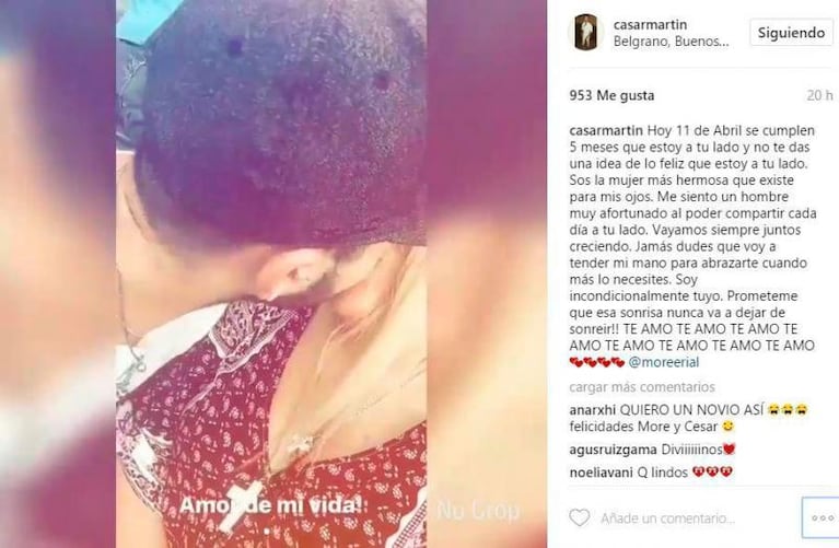 A puro chape: More Rial y el cordobés celebraron su noviazgo