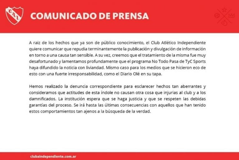 Abusos en Independiente: cruces por la filtración de nombres de jugadores