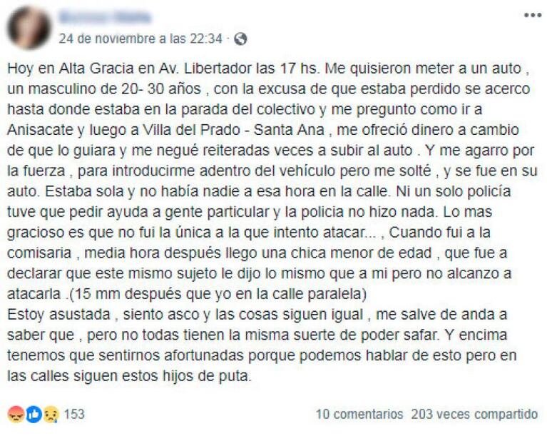 Acoso en Alta Gracia: le ofreció dinero desde un auto a cambio de que lo guíe