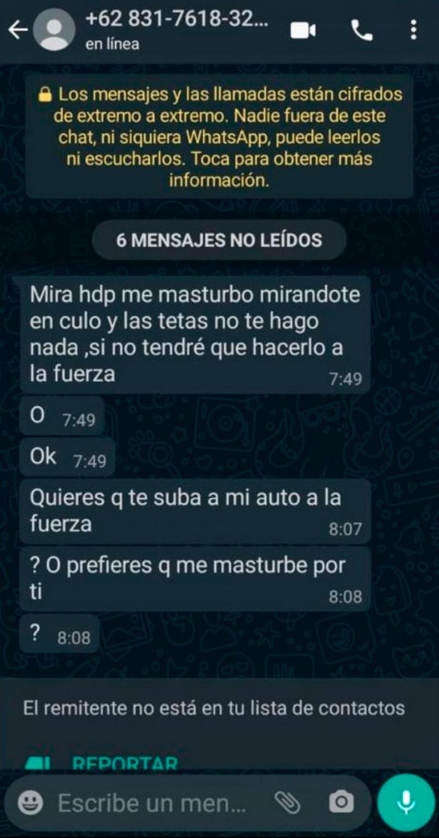 Acoso sexual: recibió mensajes violentos y amenazantes por WhatsApp | ElDoce