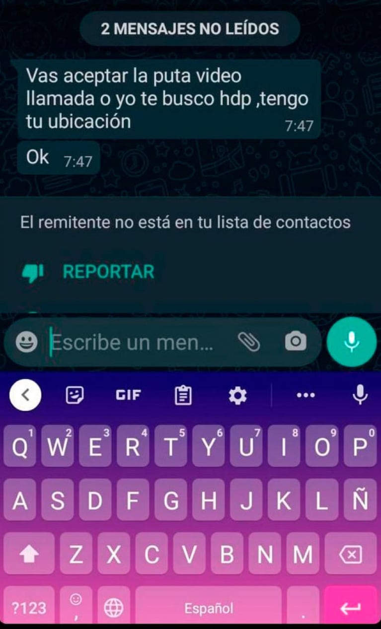 Acoso sexual: recibió mensajes violentos y amenazantes por WhatsApp