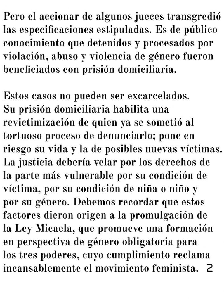 Actrices Argentinas repudió la liberación de presos por delitos de violencia de género