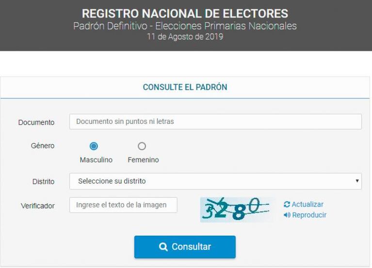 Adónde voto: consultá el padrón electoral definitivo para las PASO