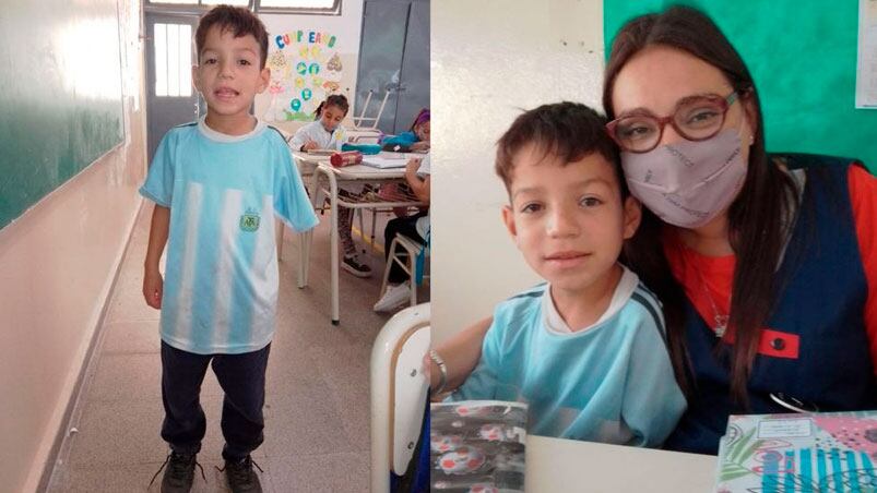 Agustín y su seño Ileana, en un momento juntos en la escuela. (Foto: Vía País)