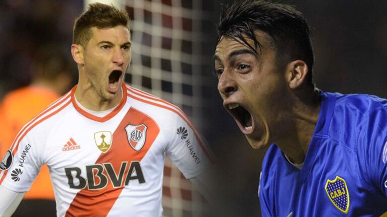 Alario y Pavón gritando goles con River y Boca.