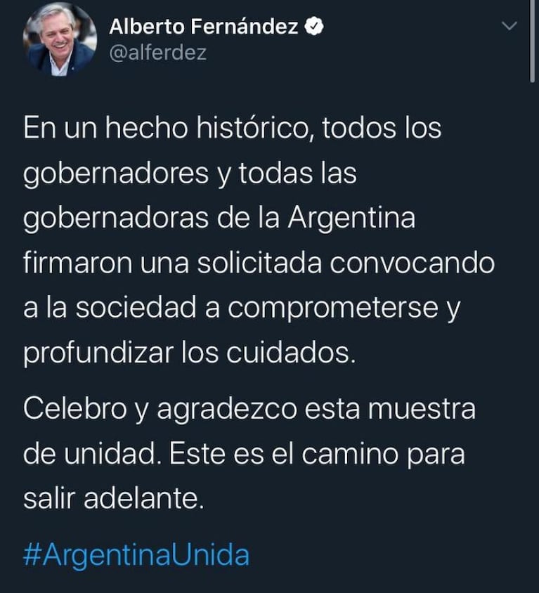 Alberto Fernández agradeció el apoyo de los gobernadores por las restricciones