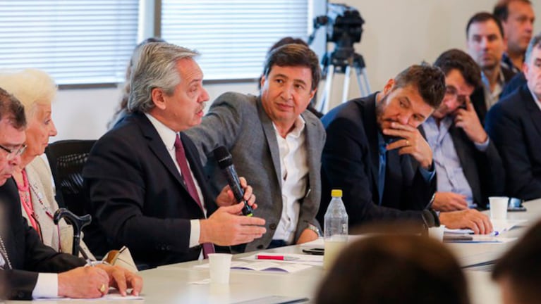 Alberto Fernández, Daniel Arroyo y Marcelo Tinelli, en la primera reunión del Consejo Federal contra el hambre.