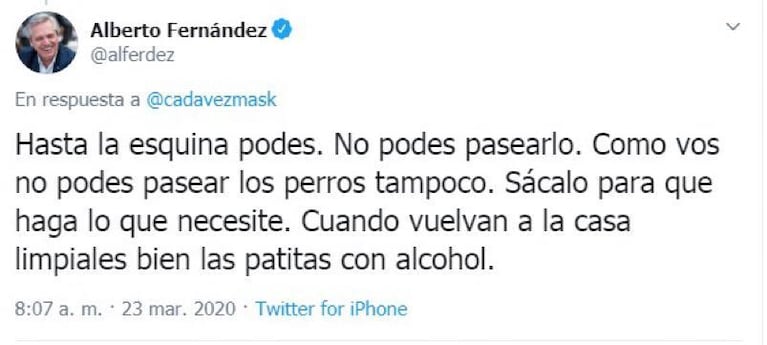 Alberto Fernández explicó lo que hay que hacer con las mascotas en cuarentena