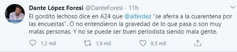 Alberto Fernández pidió perdón tras compartir en Twitter un insulto hacia un periodista