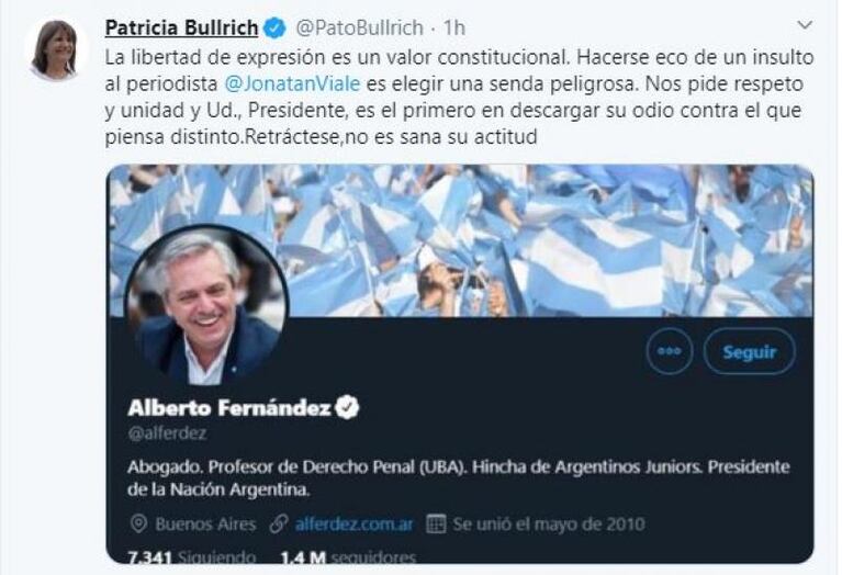 Alberto Fernández retuiteó un insulto al periodista Jonatan Viale