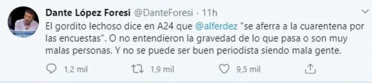 Alberto Fernández retuiteó un insulto al periodista Jonatan Viale