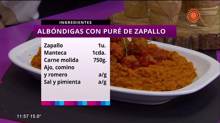 Albóndigas con puré de zapallo 