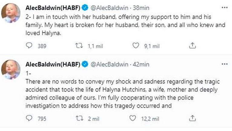 Alec Baldwin habló tras la tragedia en el rodaje: "Mi corazón está roto"