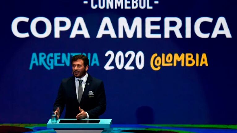 Alejandro Domínguez, presidente de la Conmebol, durante el sorteo realizado en diciembre.