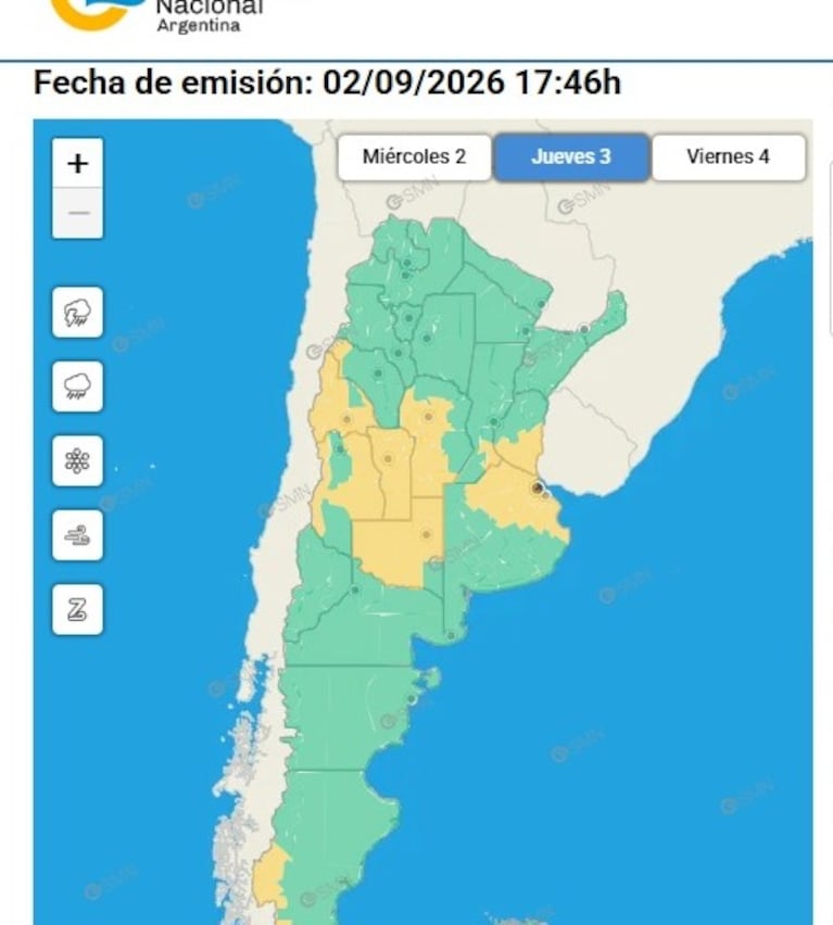 Alerta amarillo por fuertes vientos.