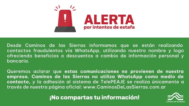 Alerta por estafas.