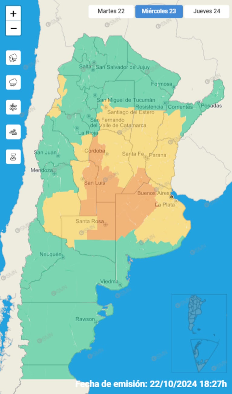 Alerta por tormentas en Córdoba.