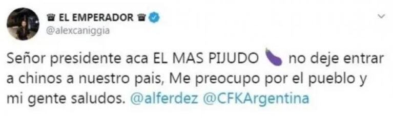 Alex Caniggia le hizo un discriminador pedido a Alberto y Cristina por el coronavirus