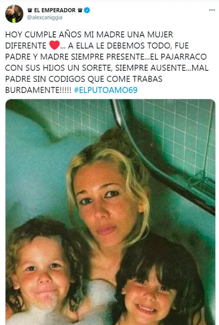 Alex Caniggia liquidó a su papá con un grosero mensaje en el día de su cumpleaños