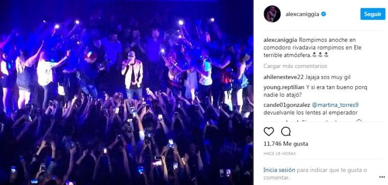 Alex Caniggia se arrojó a su público: ¡nadie lo atajó y le robaron! 