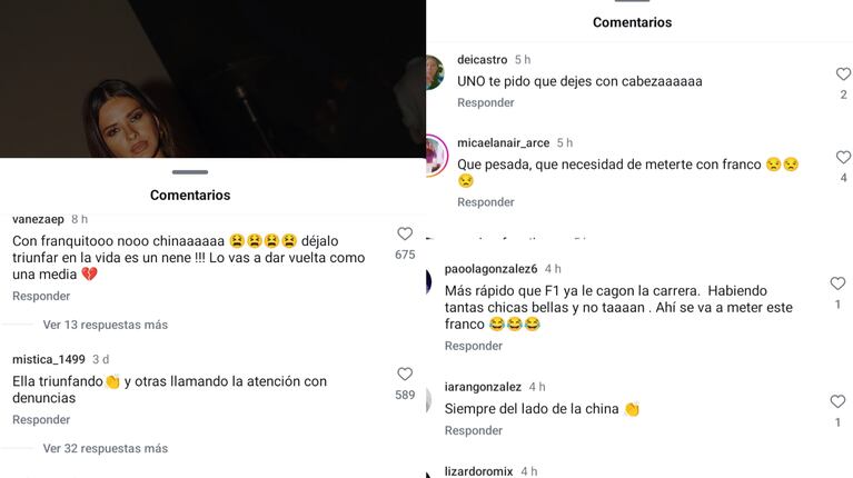 Algunas de las críticas que recibió la China Suárez por su salida con Colapinto. (Foto: captura Instagram/sangrejaponesa)