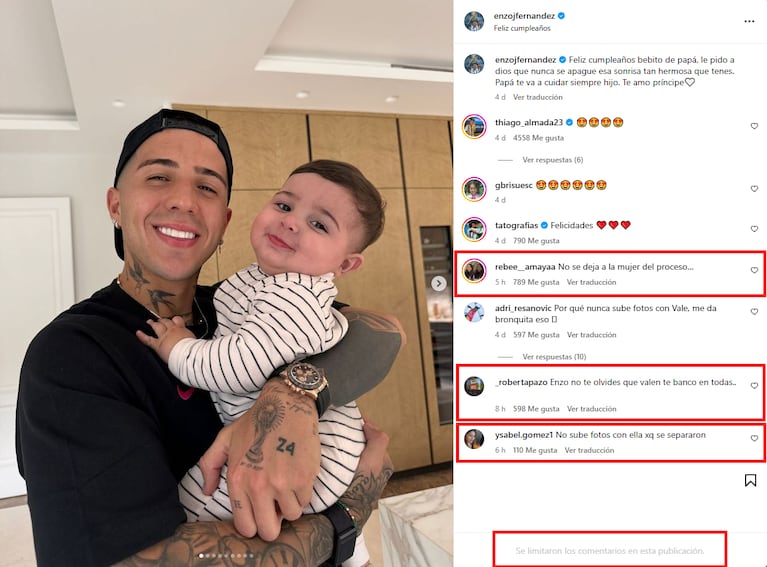 Algunos seguidores dejaron comentarios en el último posteo de Enzo Fernández sobre la separación de Valentina Cervantes. (Captura: Instagram/@enzojfernandez)