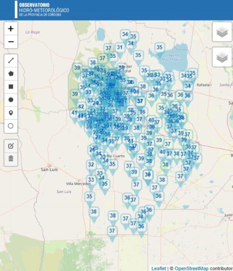 Altas temperaturas en Córdoba. Imagen: captura Observatorio Hidrometerológico de Córdoba.