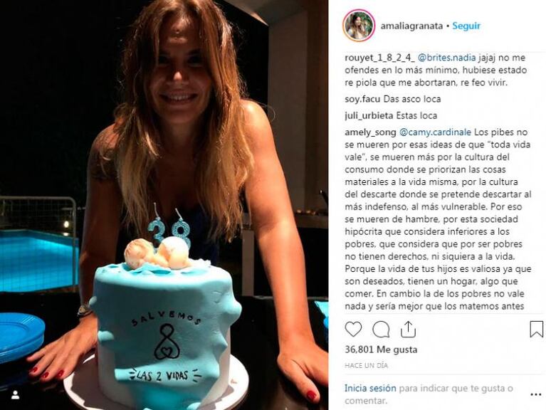 Amalia Granata festejó su cumpleaños con una torta “provida” y desató la polémica