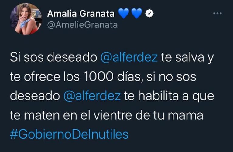 Amalia Granata: "Si no sos deseado, Alberto Fernández habilita que te maten"