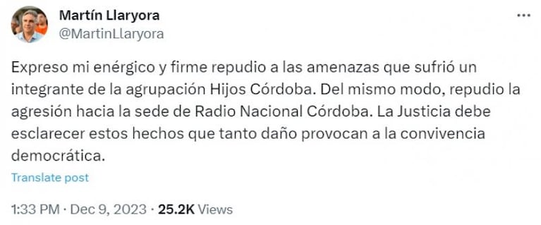 Amenazaron de muerte a integrante de Hijos Córdoba y vandalizaron Radio Nacional