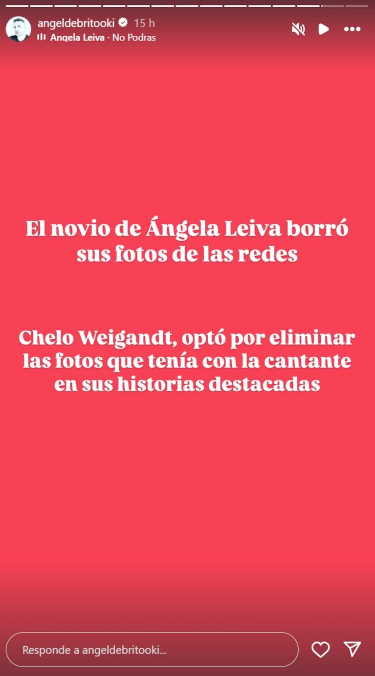 Ángel de Brito anunció que el novio de Ángela Leiva borró las fotos con ella de sus redes. (Foto: Instagram/@angeldebritooki)