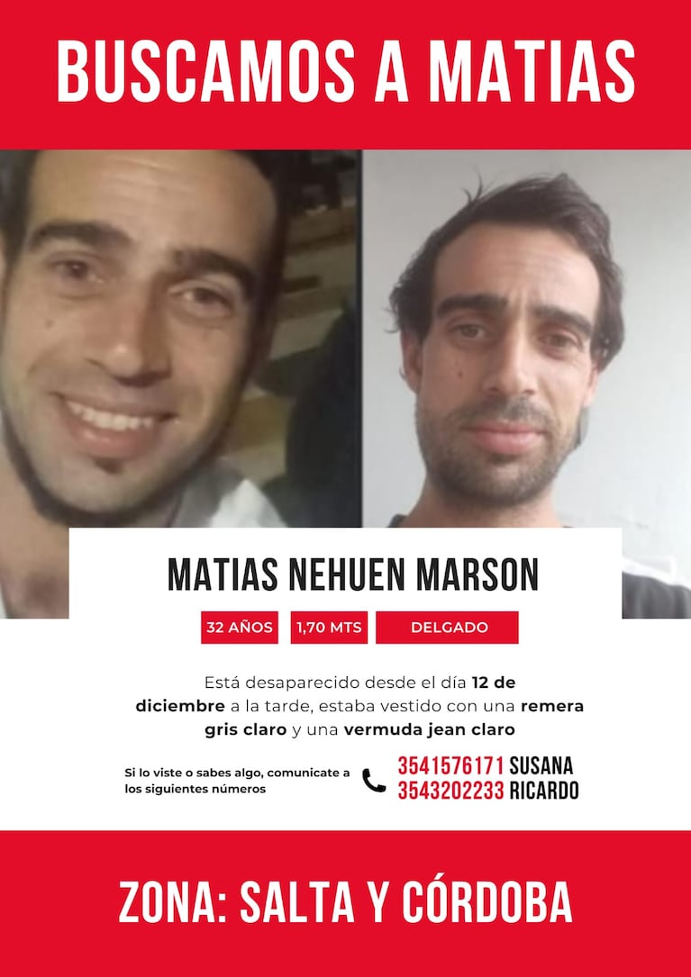 Angustiante búsqueda de Matías Nehuen Marson, un cordobés que desapareció en Salta hace una semana