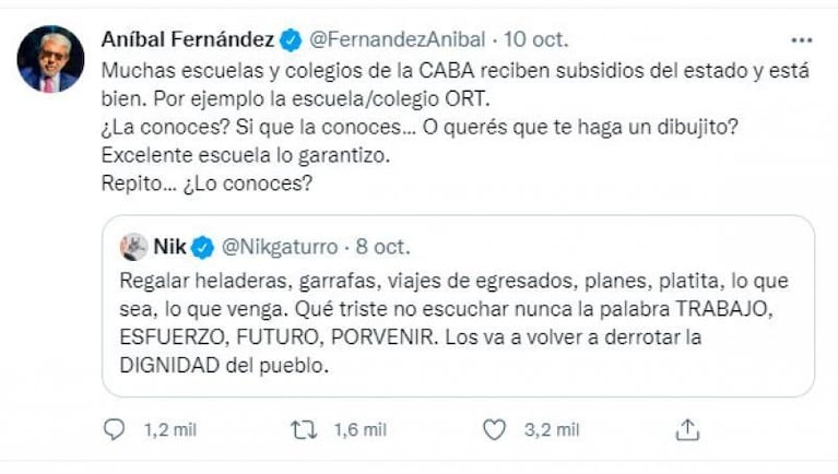 Aníbal Fernández habló tras la intimidación a Nik: su particular justificación