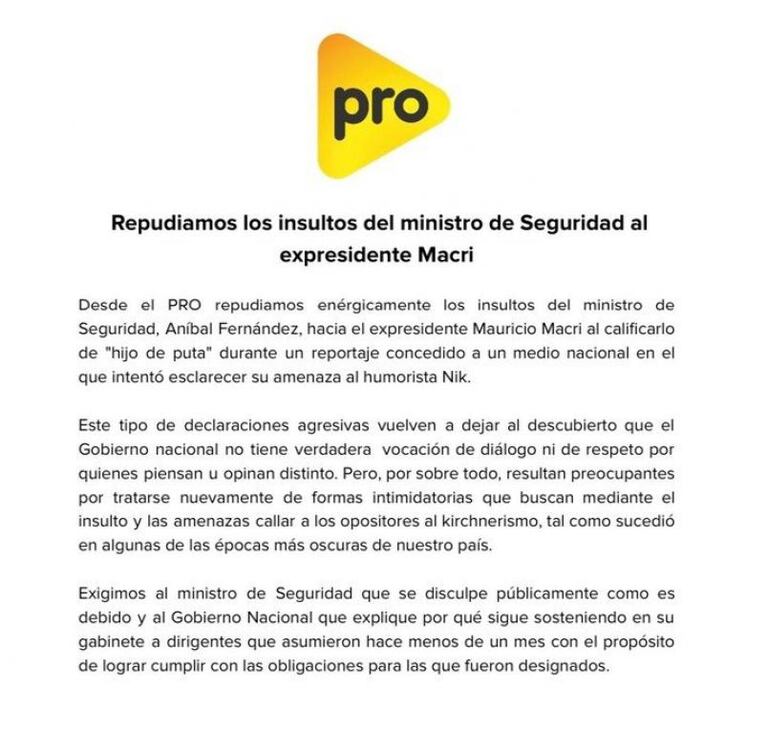 Aníbal Fernández insultó a Macri: el PRO le exige la renuncia