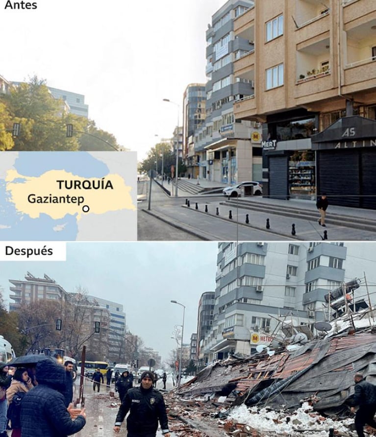 Antes y después: las fotos de las destrucciones por los terremotos en Turquía y Siria