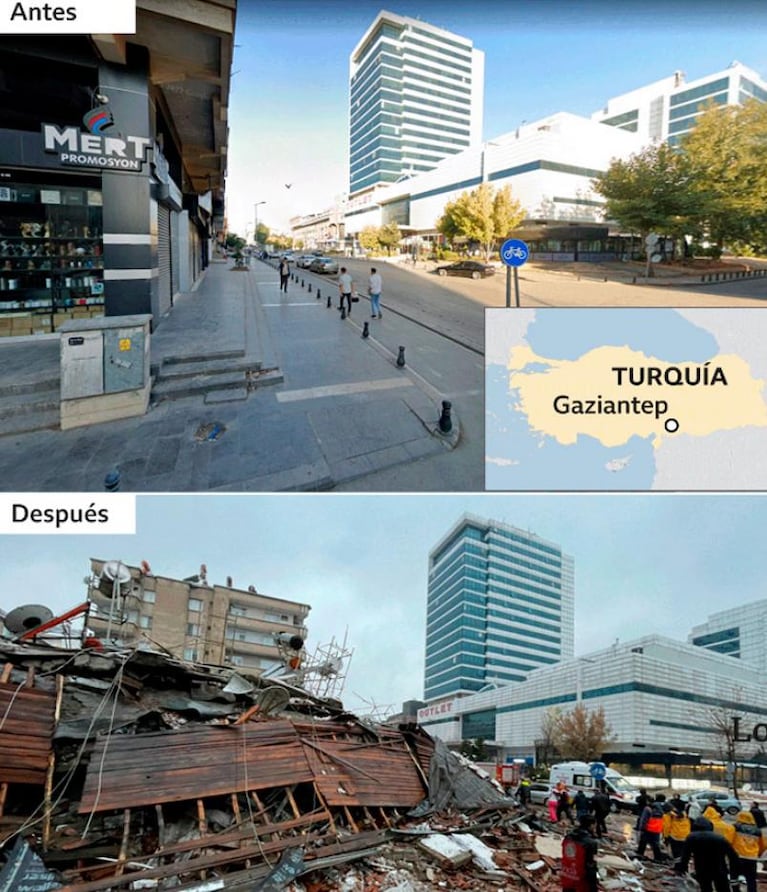 Antes y después: las fotos de las destrucciones por los terremotos en Turquía y Siria