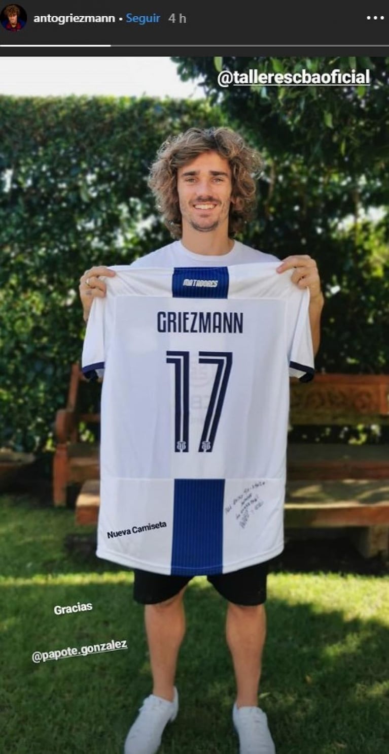 Antoine Griezmann compartió una foto con la camiseta de Talleres