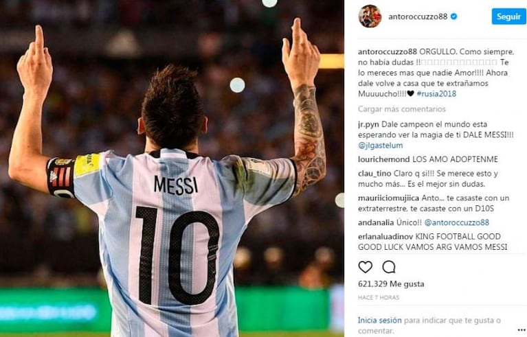 Antonela le envió una tierna dedicatoria a Messi por la clasificación