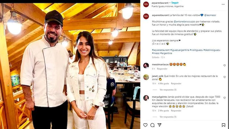 Antonela Roccuzzo cenó en un restaurante de Cataratas: qué platos eligió y cuánto cuestan