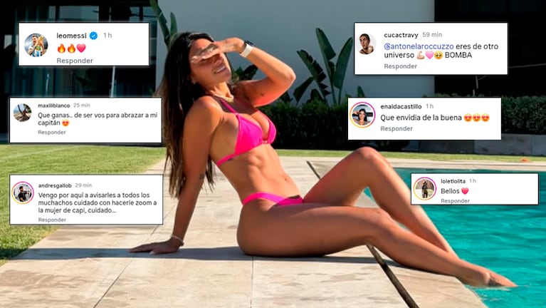 Antonela Roccuzzo se mostró en microbikini en la pileta y Messi no pudo evitar piropearla