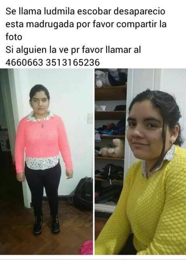 Apareció Ludmila, la chica de 14 años buscada por su familia