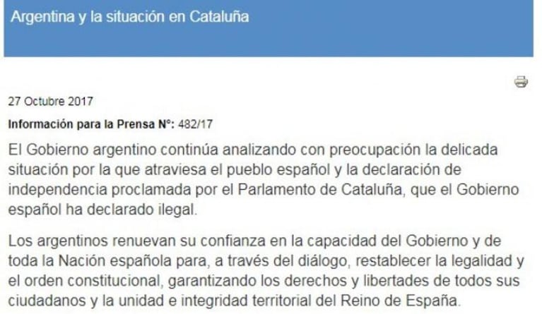 Argentina y las potencias le dan la espalda a Cataluña
