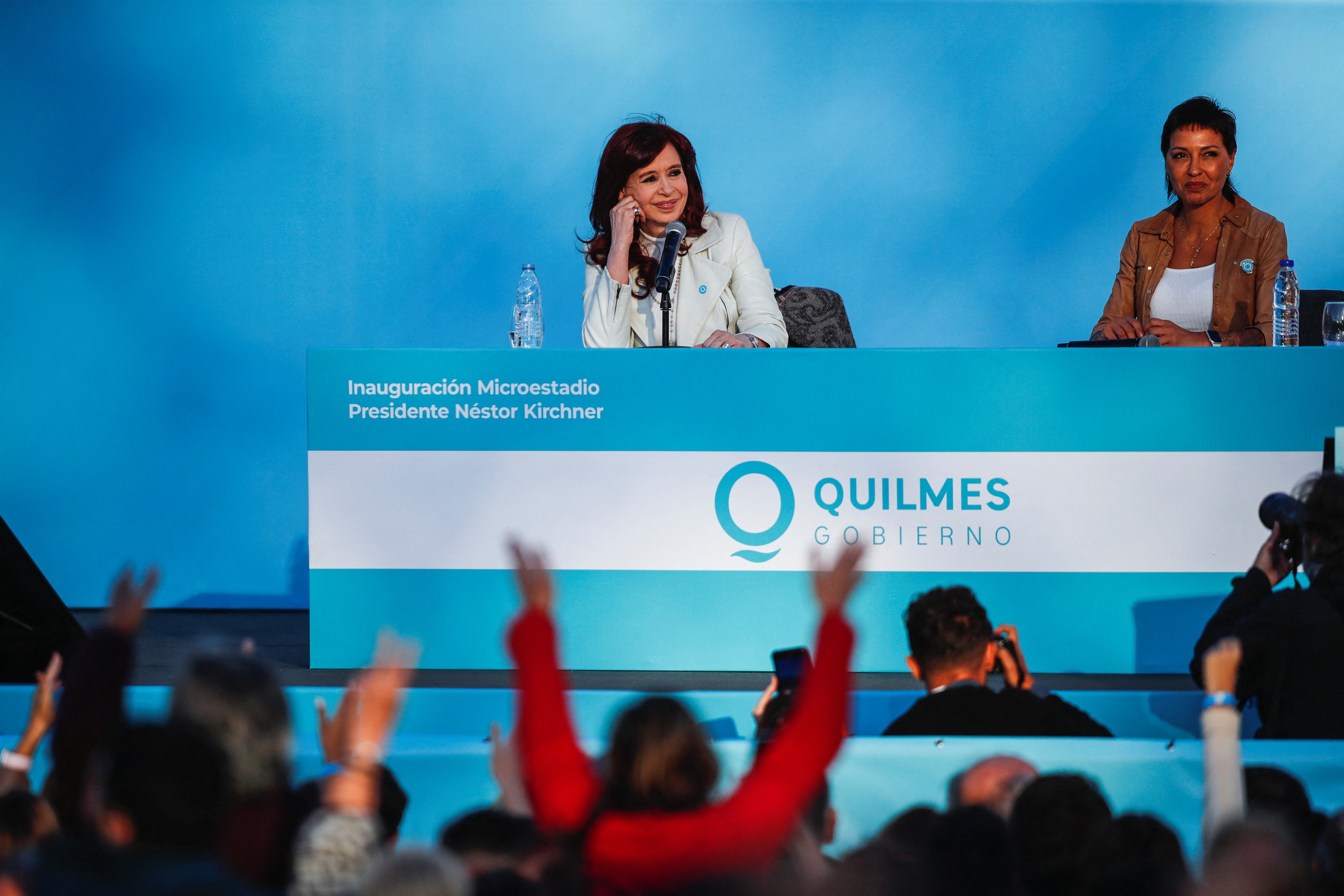 Argentina's former President Cristina Fernandez de Kirchner attends the inauguration of the President Nestor Kirchner Stadium, in Quilmes, on the outskirts of Buenos Aires, Argentina, April 27, 2024. REUTERS/Cristina Sille