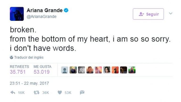 Ariana Grande lamentó el horror que se vivió en su concierto