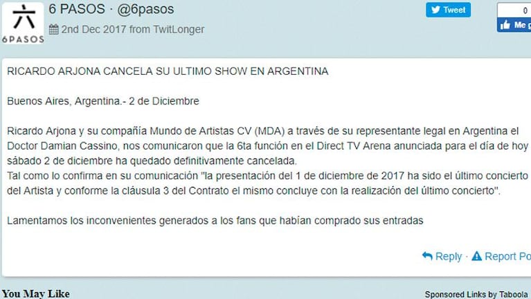 Arjona suspendió un recital y denunció un chantaje y una extorsión