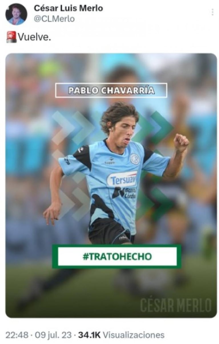 Aseguran que Pablo Chavarría acordó su vuelta a Belgrano